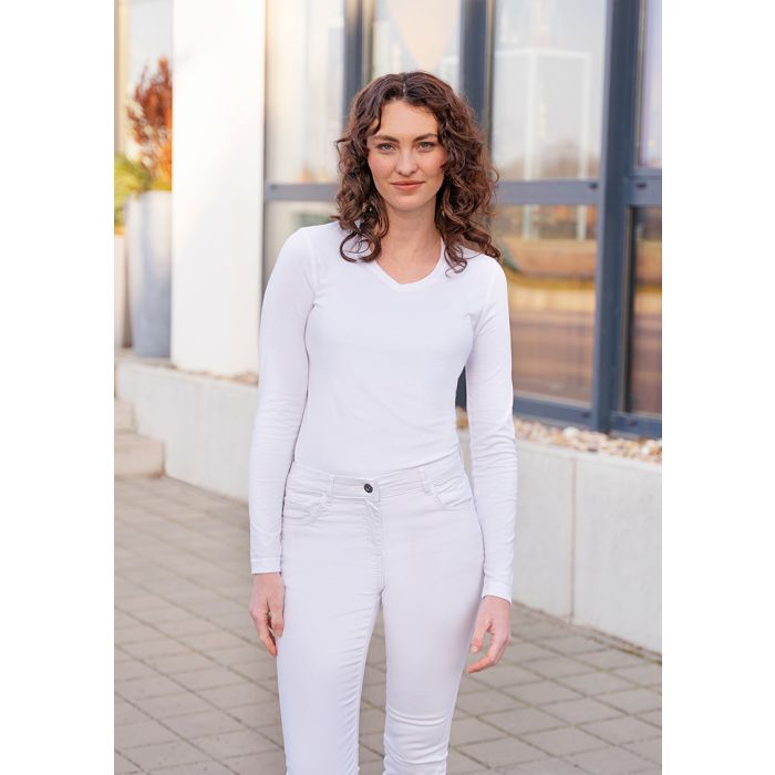 Langarm Damen Workwear Shirt Casual-Flair weiß