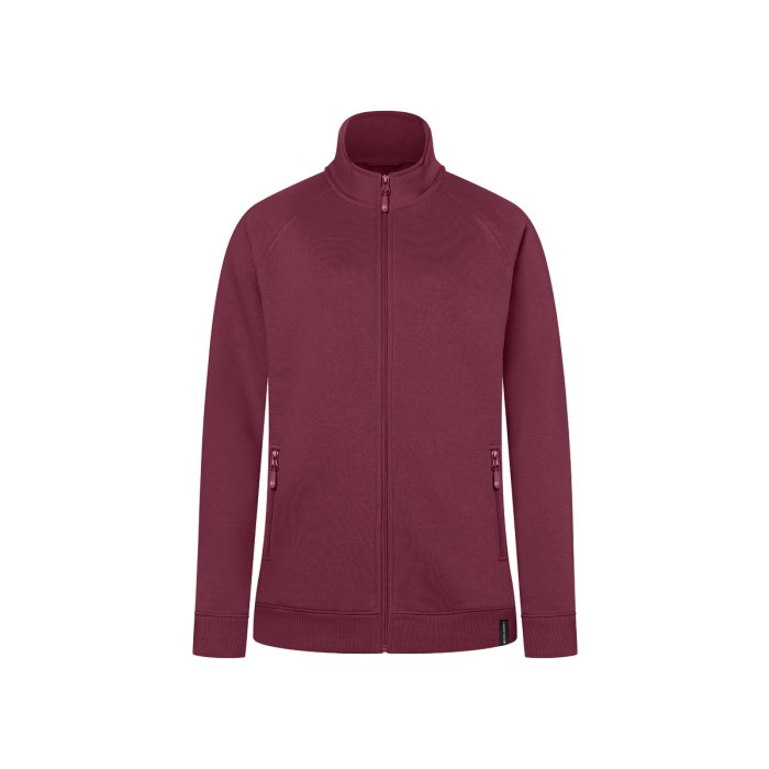 Damen Workwear Sweatjacke Soft-Face, aus nachhaltigem Material aubergine