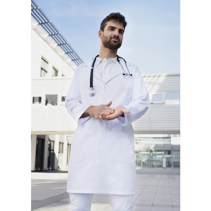 Herren Arzt- und Labormantel Classic-Shape mit Reverskragen weiß