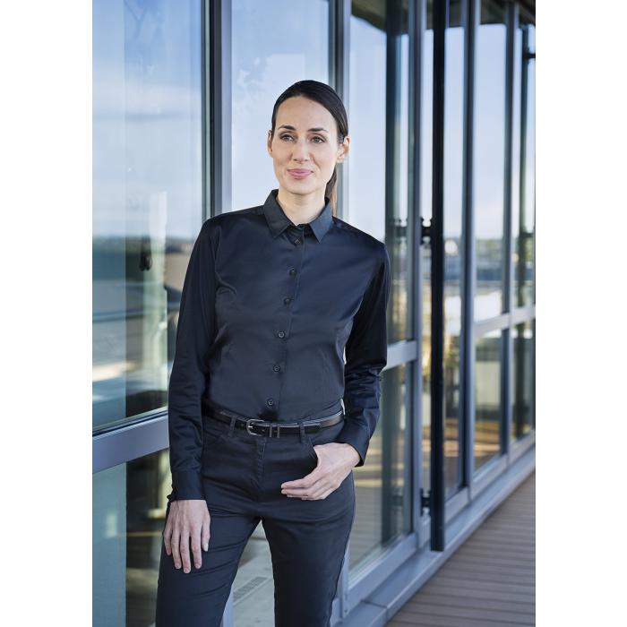 Langarm Damenbluse Active-Stretch in Modern-Fit schwarz