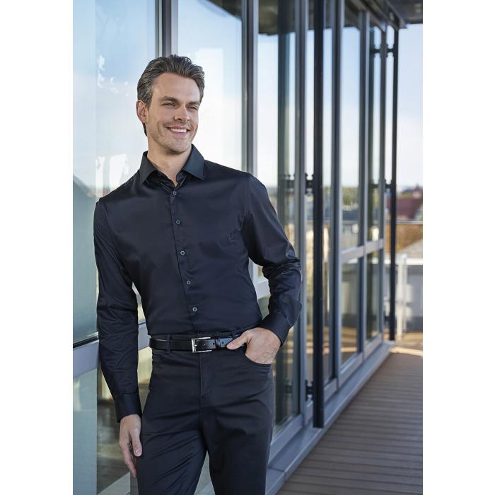 Langarm Herrenhemd Active-Stretch in Slim-Fit schwarz