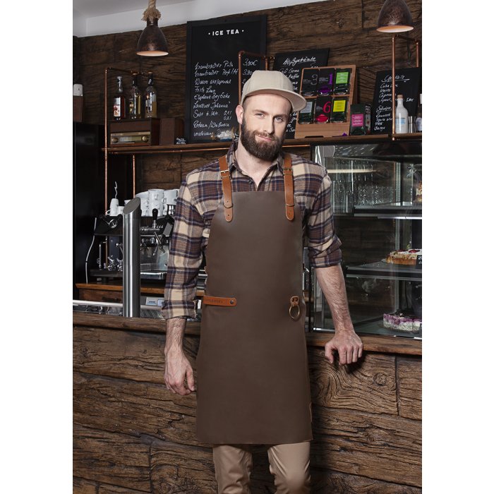 Leder Latzschürze X-Style mit Kreuzträgern mokka