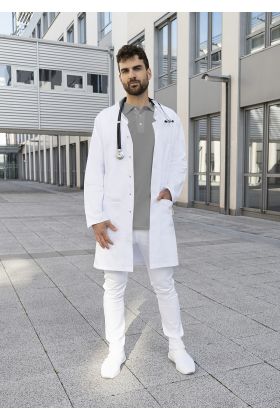 Herren Arzt- und Labormantel Modern-Shape mit Stehkragen weiß